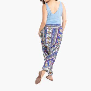 Buddha Pants Cotton Drawstring Elastic Mahout Savannah Harem Boho Pants Blue